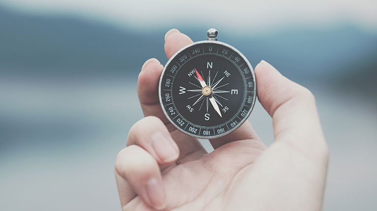 Person holding compass