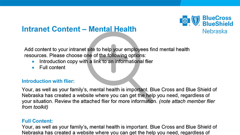 Mental Health Intranet Content