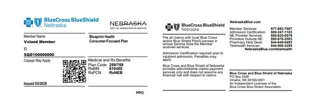 BCBSNE BluePrint Health ID Card