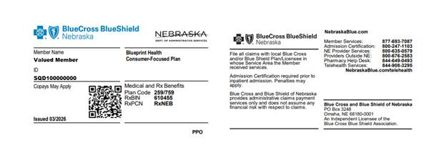 BCBSNE BluePrint Health ID Card