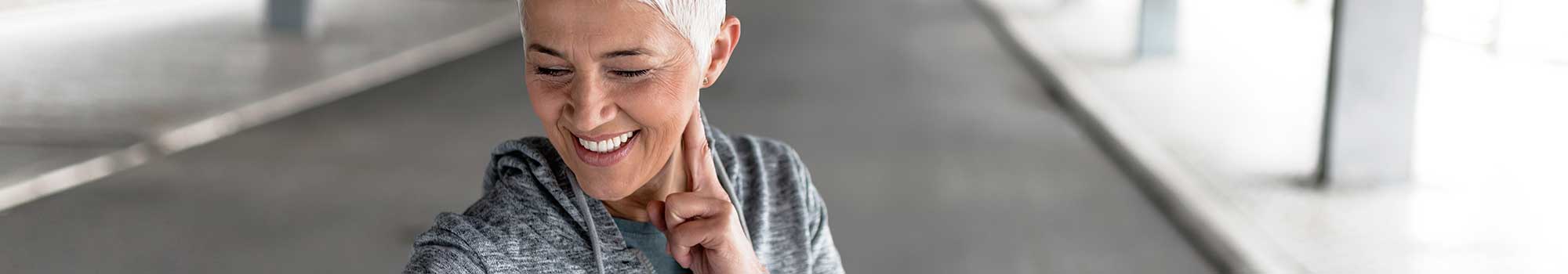 Woman checking pulse